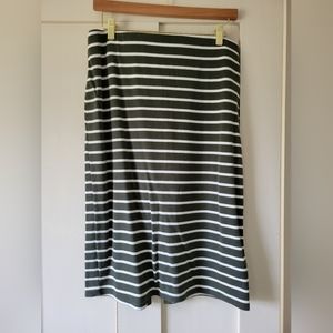 Green and White Striped Stretch Skirt